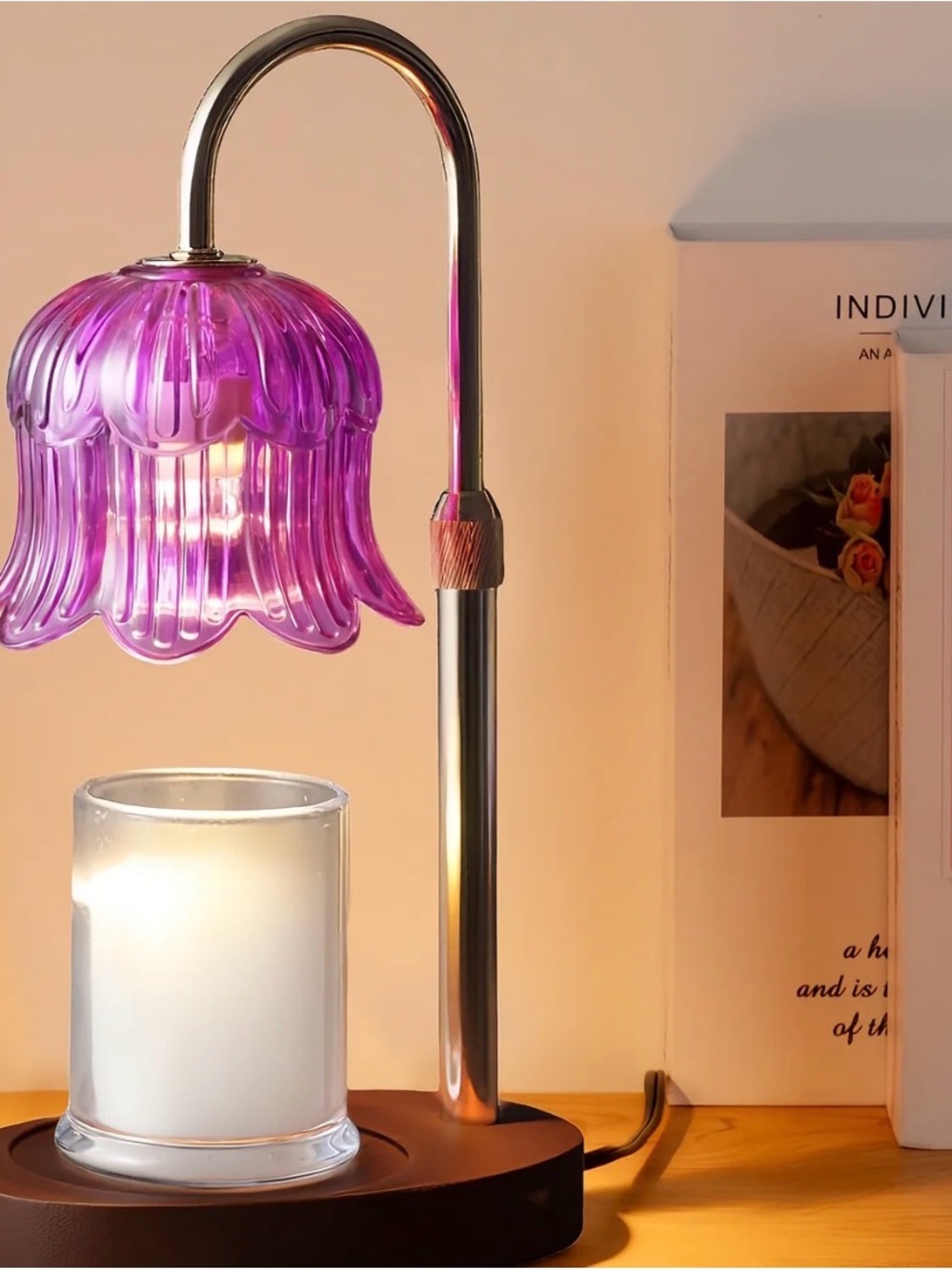 Purple Glass Flower Table Lamp
